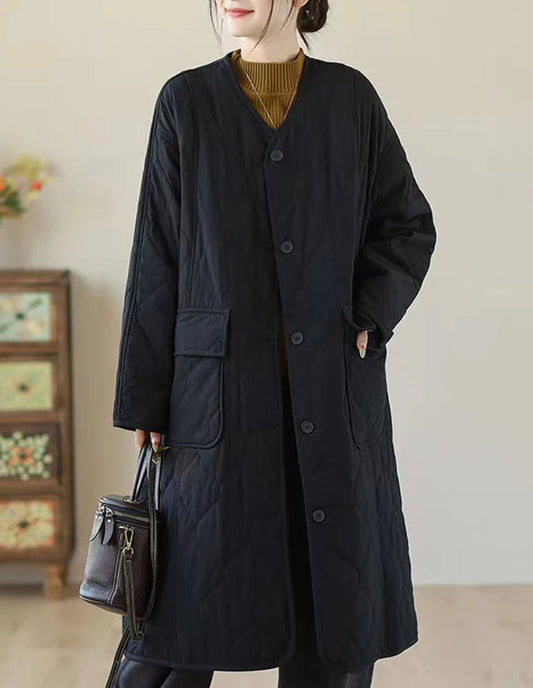 Veste Longue Matelassée Femme Noir Élégance