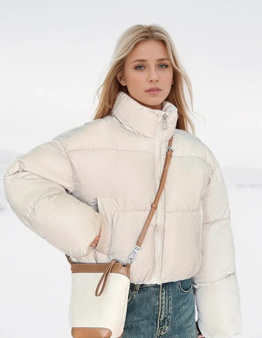 Doudoune Femme Beige Courte Chic