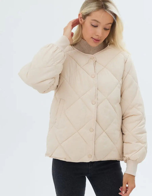 Manteau Matelassé Femme en Motif Losange Élégant