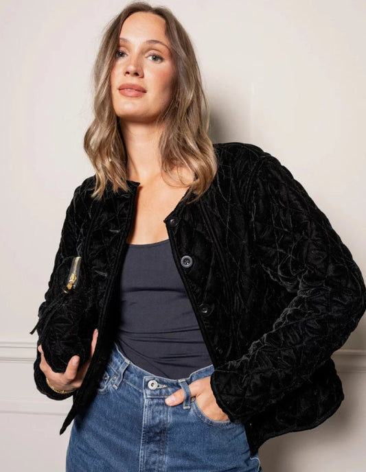 Blouson matelassé noir pour femme Élégance Satinée