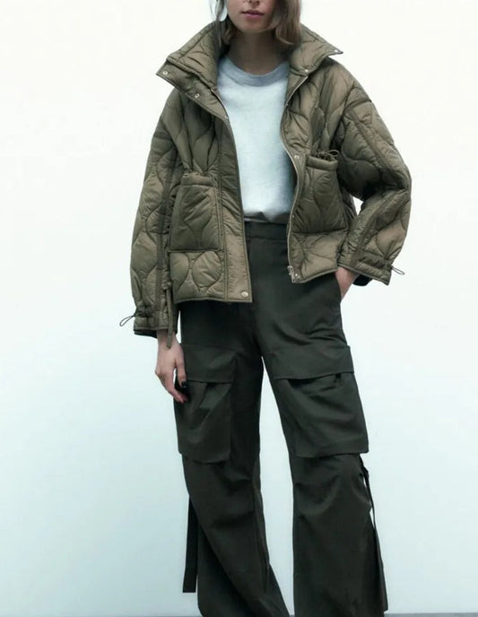 Manteau Matelassé Kaki pour Femme Élégance Naturelle