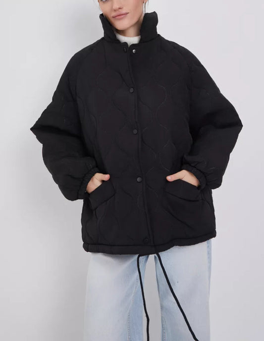 Manteau Matelassé Noir Élégance Femme