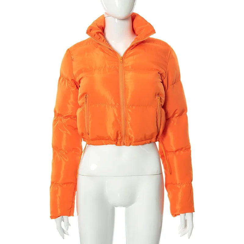 Doudoune courte orange éclatante pour femme