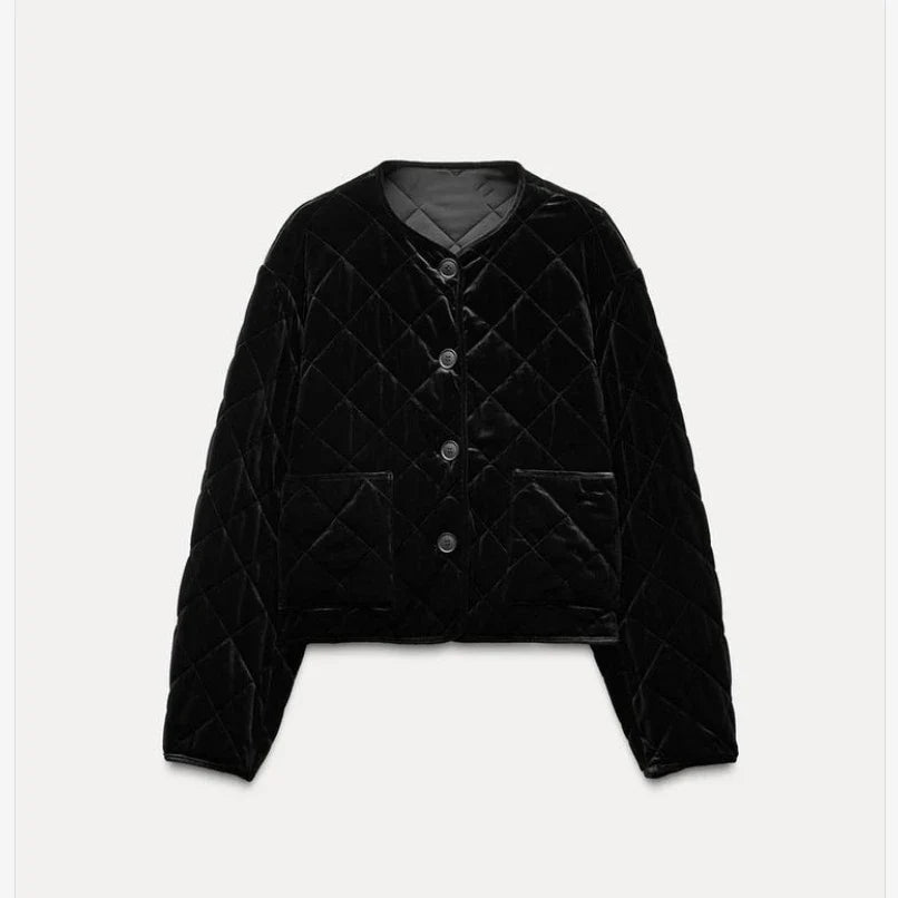 Blouson matelassé noir pour femme Élégance Satinée